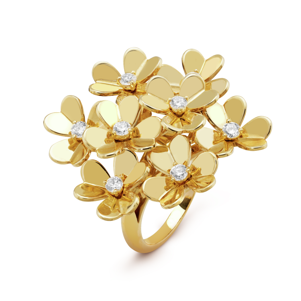 18K Yellow Gold Diamond VCA Frivole 8 Flower Ring