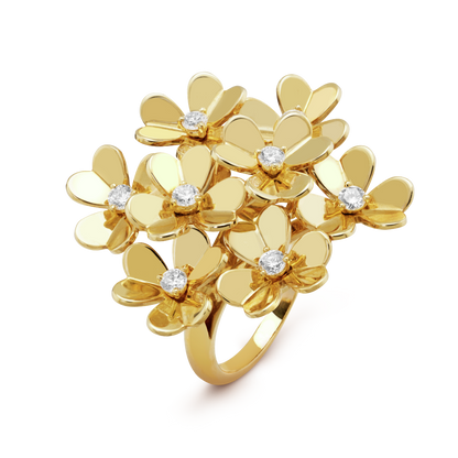 18K Yellow Gold Diamond VCA Frivole 8 Flower Ring