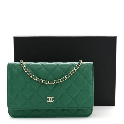 Chanel Lambskin Quilted Wallet On Chain WOC Green