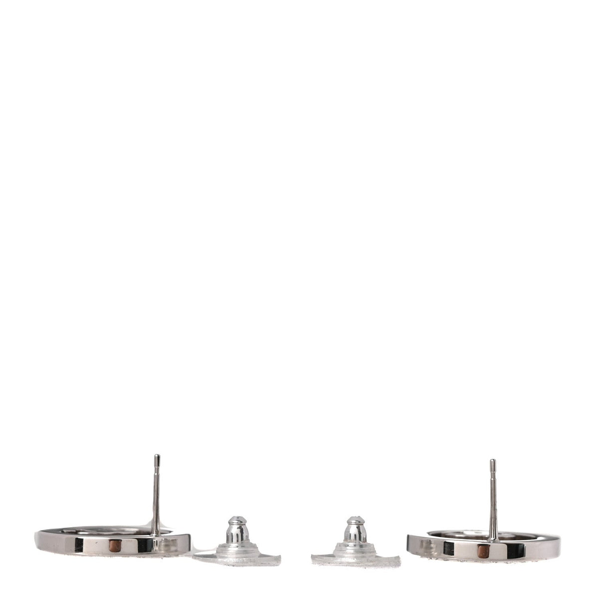 Chanel Crystal CC Round Earrings Silver