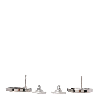 Chanel Crystal CC Round Earrings Silver