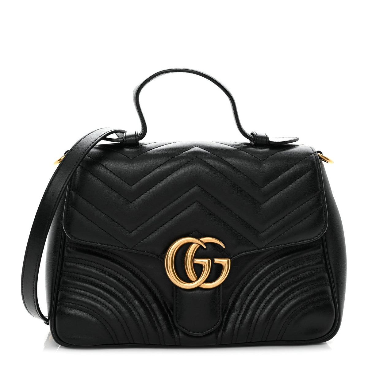 Gucci Calfskin Matelasse Small GG Marmont Top Handle Bag Black