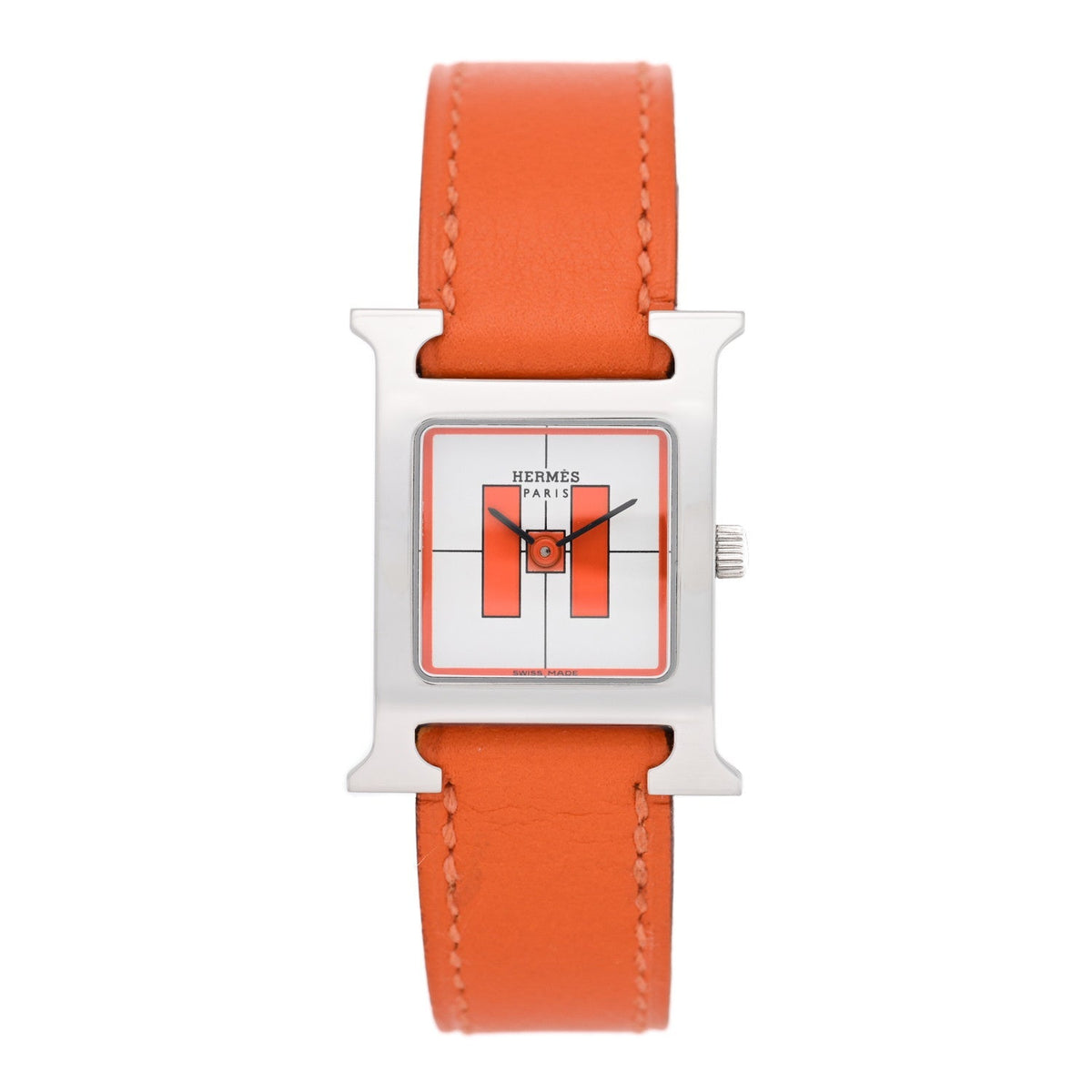 Hermes Stainless Steel Swift 21mm Heure H Watch Orange 1844390