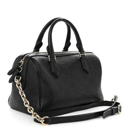 Gucci Calfskin GG Emblem Small Top Handle Bag Black