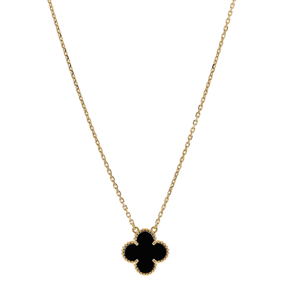 Van Cleef & Arpels 18K Yellow Gold Black Onyx Vintage Alhambra Pendant Necklace