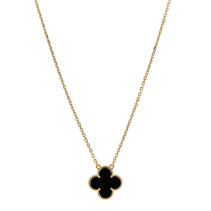 Van Cleef & Arpels 18K Yellow Gold Black Onyx Vintage Alhambra Pendant Necklace