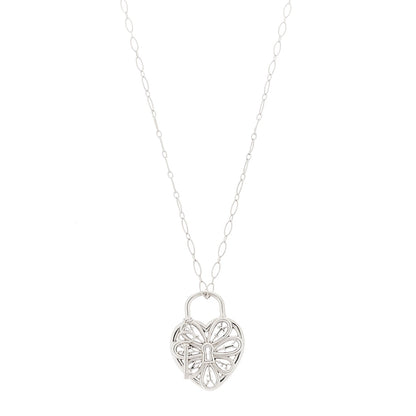 Tiffany Sterling Silver Large Filigree Heart Lock Key Pendant Necklace