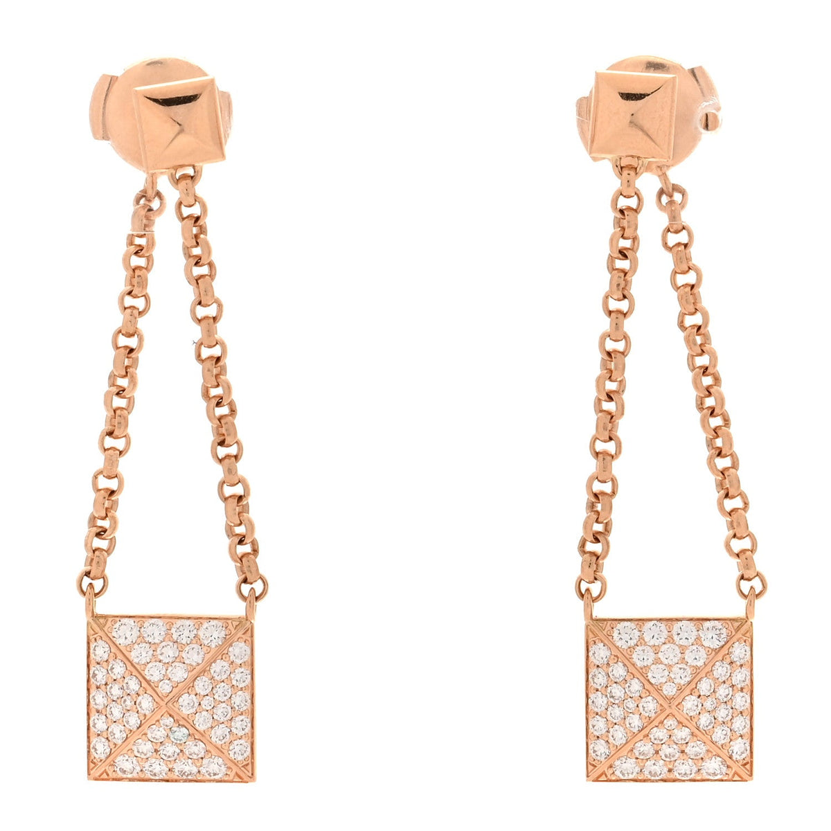Hermes 18K Rose Gold Diamond Clou d'H Dangle Earrings