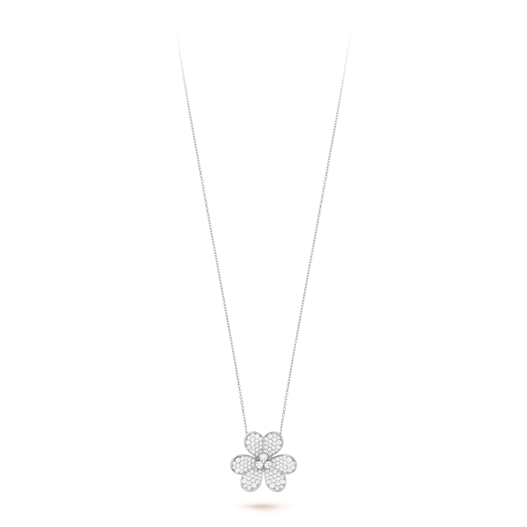 18K White Gold Diamond VCA Frivole Clip Pendant