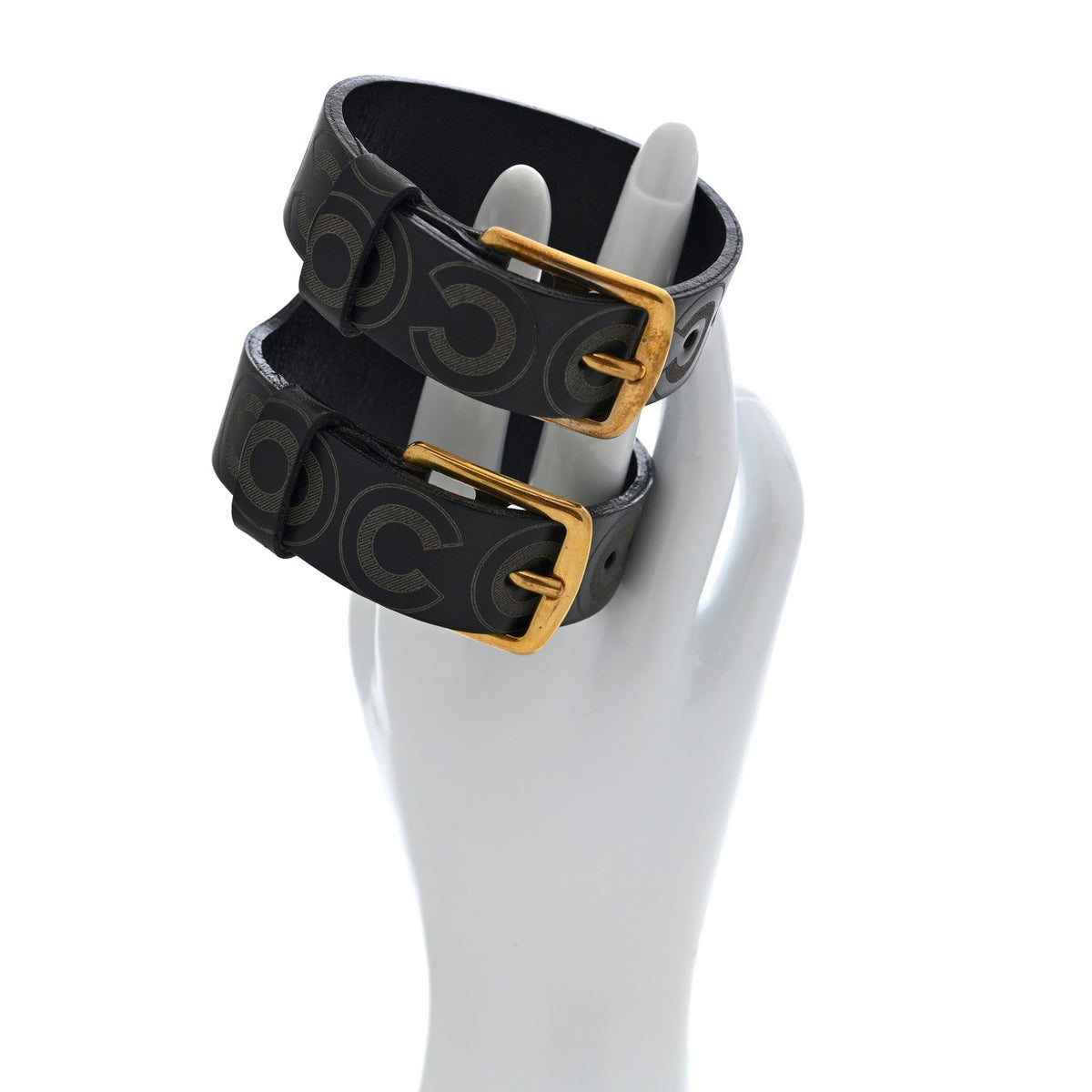 Chanel Calfskin Coco Double Buckle Bracelet Black