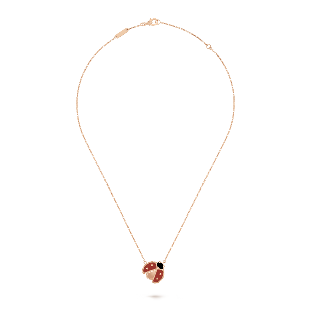 18K Rose Gold Carnelian Onyx VCA Lucky Spring Open Wings Ladybug Pendant