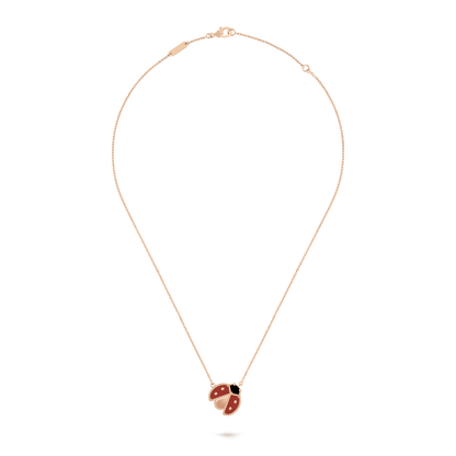 18K Rose Gold Carnelian Onyx VCA Lucky Spring Open Wings Ladybug Pendant