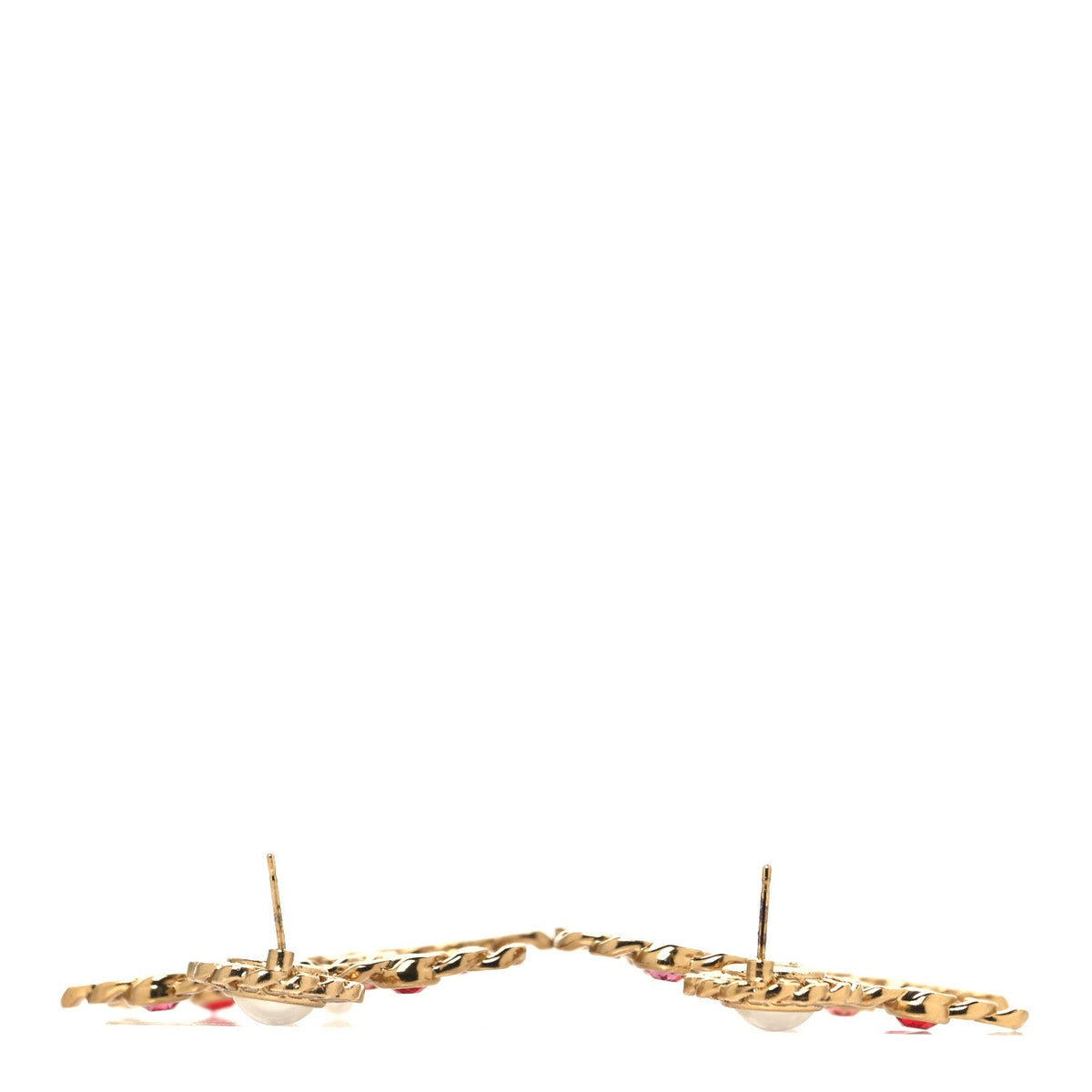 Chanel Pearl Crystal Chain Link CC Drop Earrings Gold Red Pink Yellow
