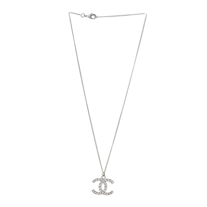 Chanel Baguette Crystal CC Necklace Silver