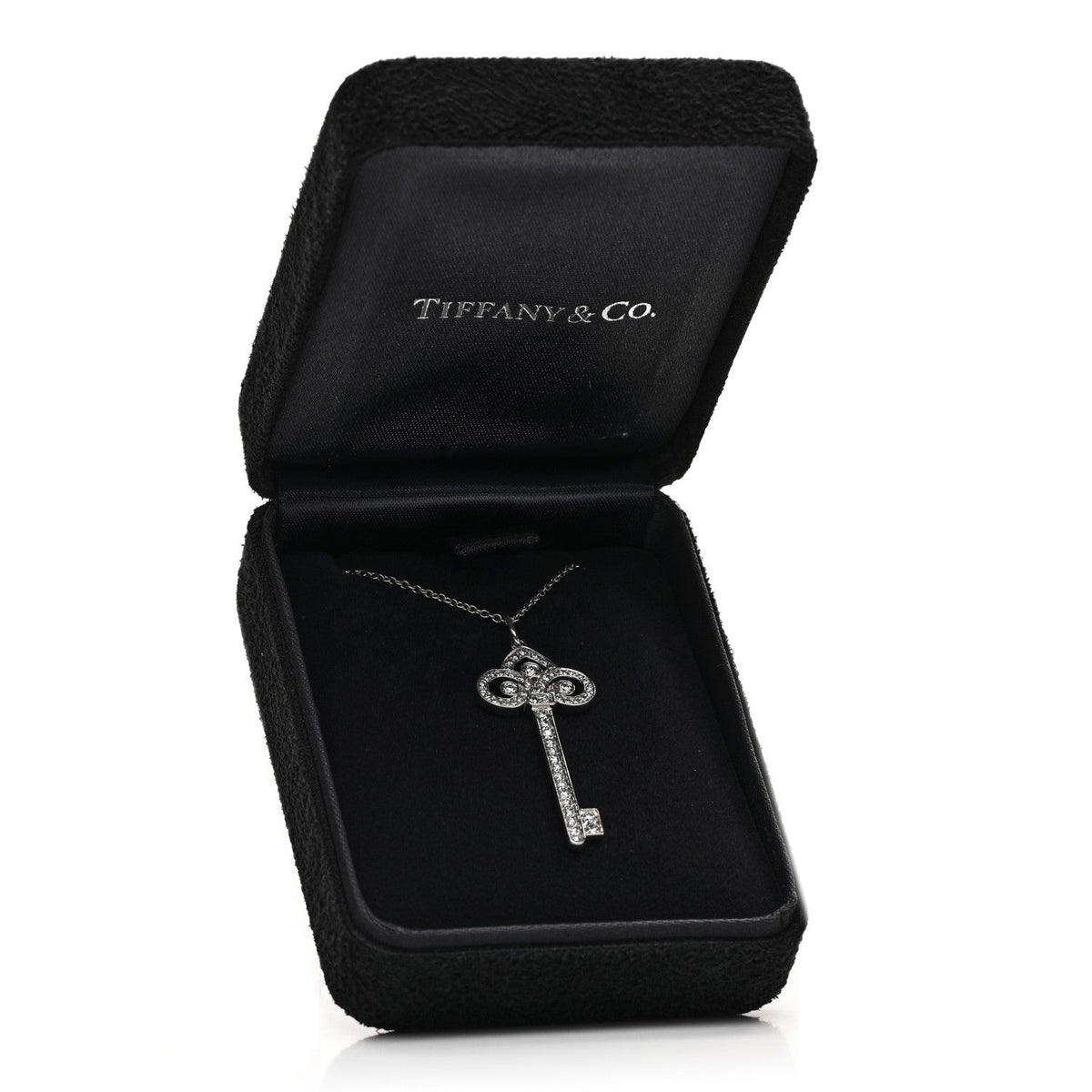 Tiffany Platinum Diamond .41ctw Fleur De Lis Key Pendant Necklace