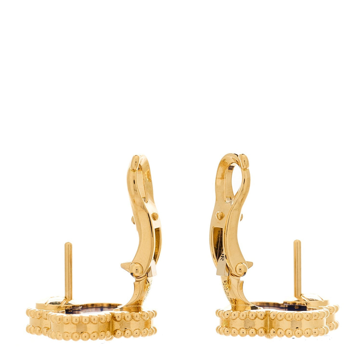 Van Cleef & Arpels 18K Yellow Gold Blue Agate Vintage Alhambra Earrings