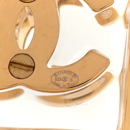 Chanel Metal Resin CC Square Drop Earrings Gold Transparent