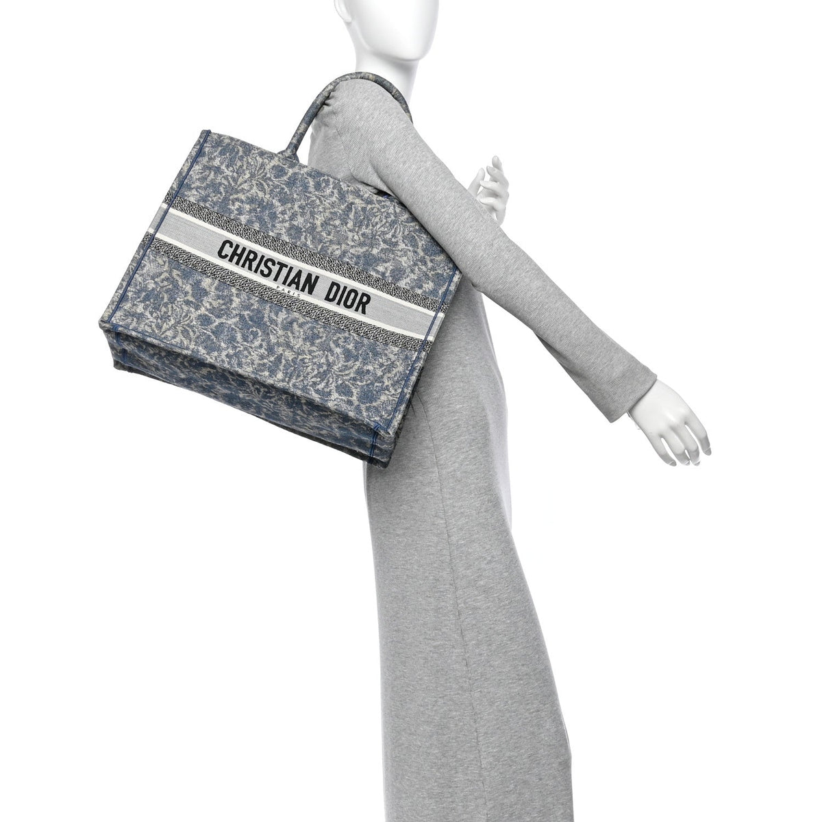 Christian Dior Canvas Embroidered Large Brocart Book Tote Blue 1983375