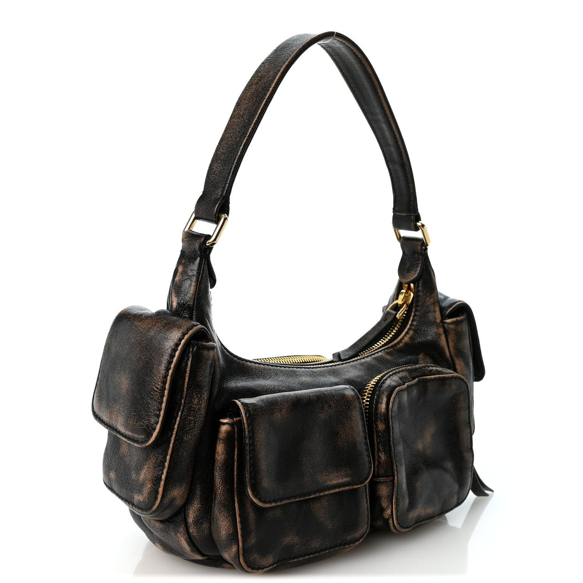 Miu Miu Distressed Nappa Pocket Bag Sand Coffee