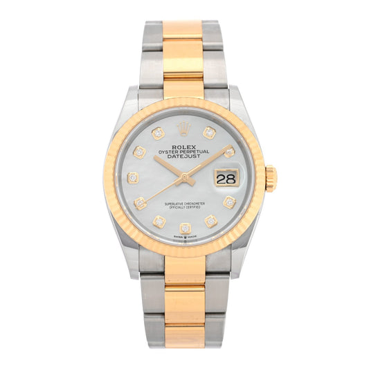 Rolex Stainless Steel 18K Yellow Gold Diamond 36mm Datejust Watch 126233