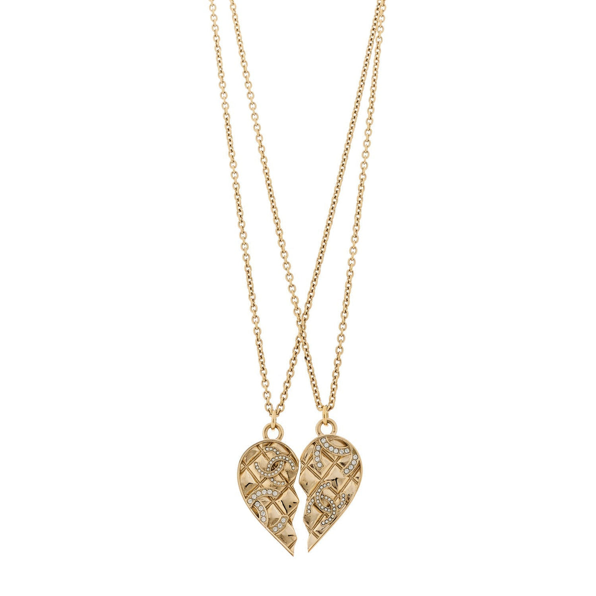 Chanel Crystal Gripoix Clover Heart CC Friendship Necklace Set Gold Multicolor