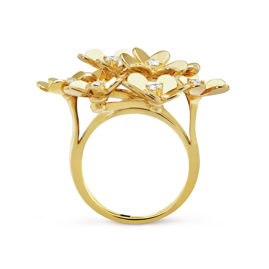 18K Yellow Gold Diamond VCA Frivole 8 Flower Ring