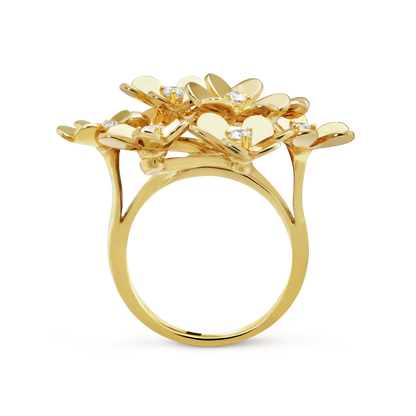 18K Yellow Gold Diamond VCA Frivole 8 Flower Ring