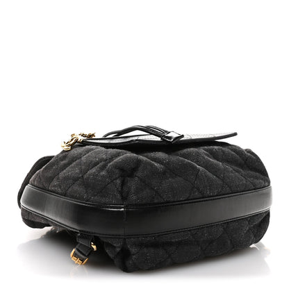 Chanel Denim Calfskin Quilted Backpack Dark Grey Black