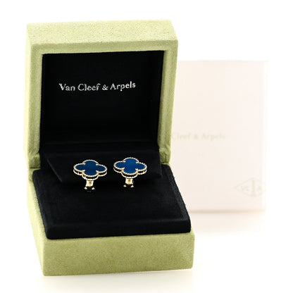 Van Cleef & Arpels 18K Yellow Gold Blue Agate Vintage Alhambra Earrings