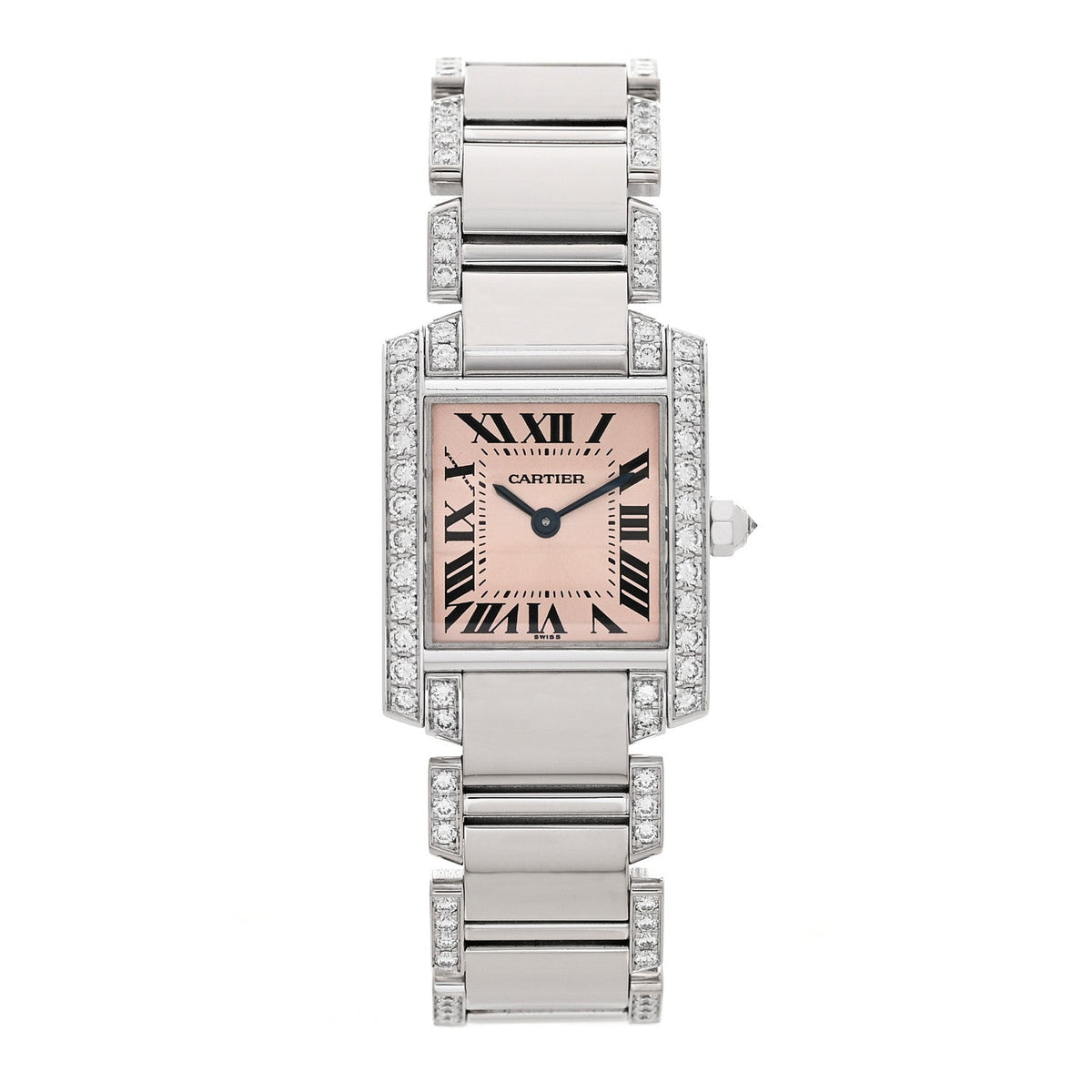 Cartier 18K White Gold Diamond 20mm Tank Francaise Watch Pink