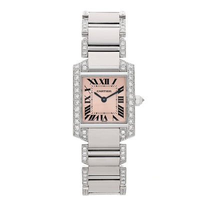 Cartier 18K White Gold Diamond 20mm Tank Francaise Watch Pink