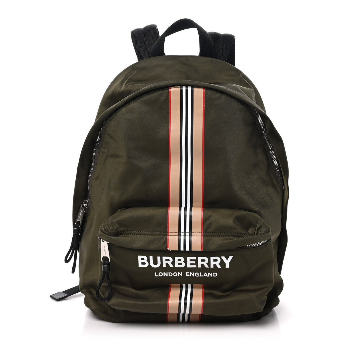 Burberry Canvas Vintage Check Stripe Jett Backpack Dark Olive Green