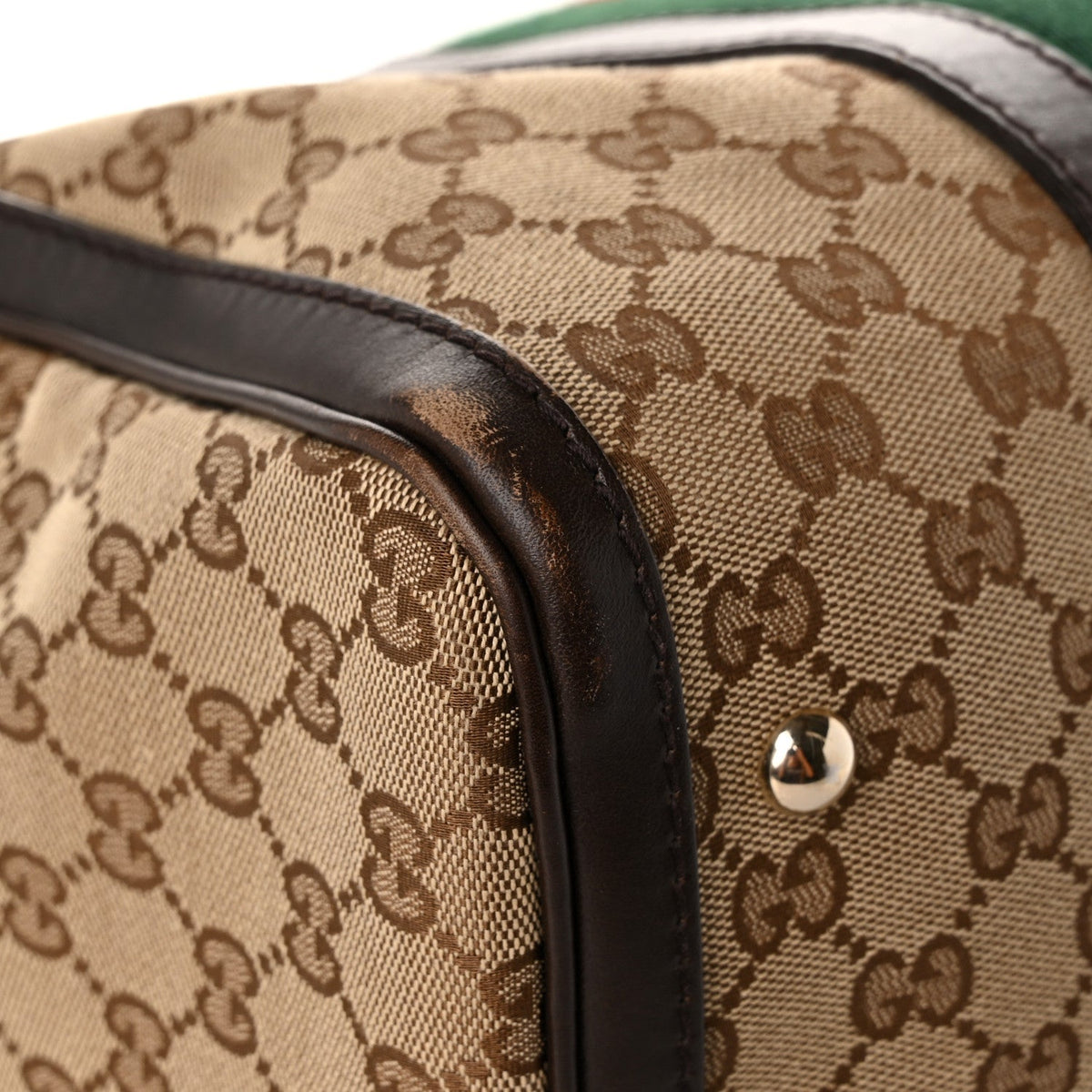 Gucci Monogram Vintage Web Medium Boston Dark Brown