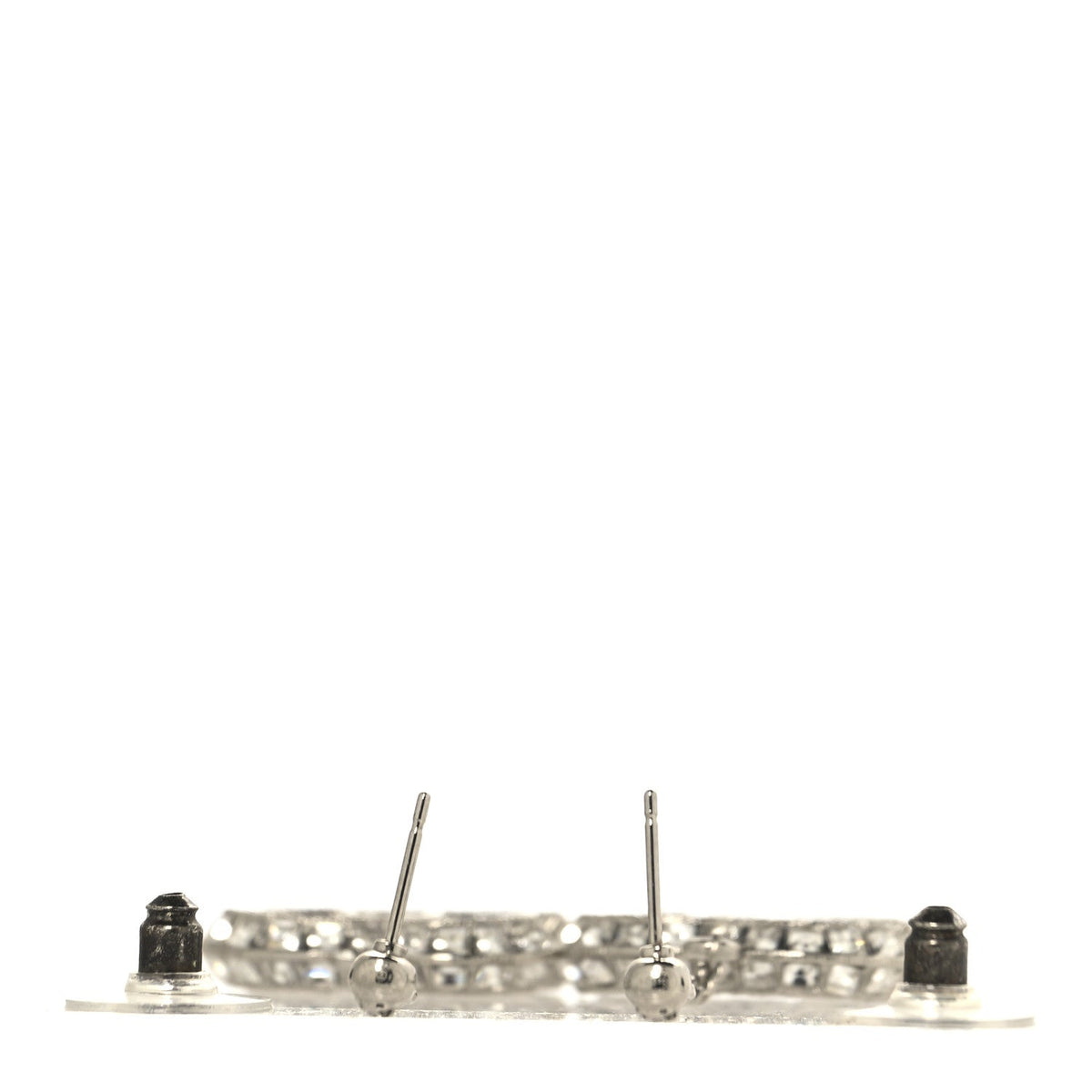 Chanel Baguette Crystal CC Drop Earrings Silver