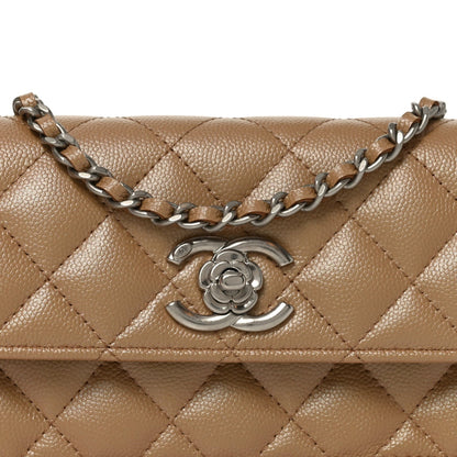 Chanel Iridescent Caviar Camellia Phone Holder With Chain Beige