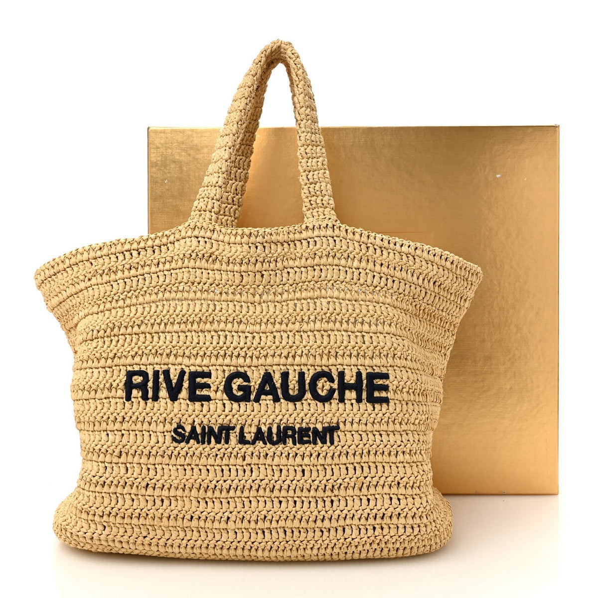 Saint Laurent Raffia Rive Gauche Tote Natural