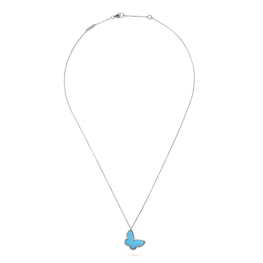 18K White Gold Turquoise VCA Sweet Alhambra Butterfly Pendant
