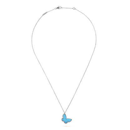 18K White Gold Turquoise VCA Sweet Alhambra Butterfly Pendant