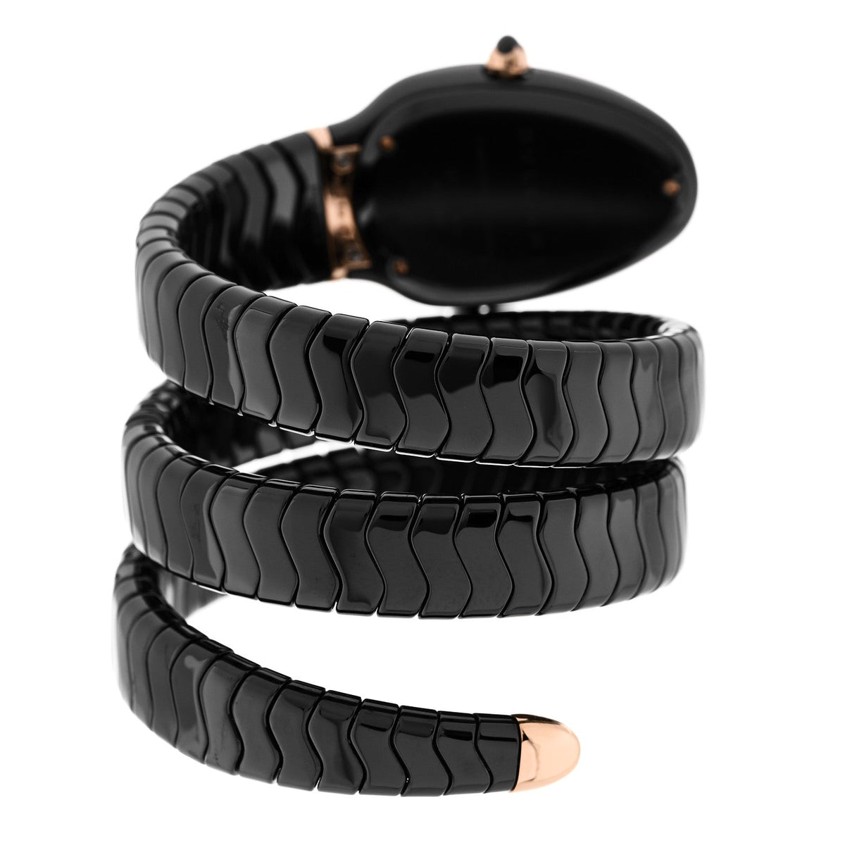 Bulgari 18K Rose Gold Ceramic Diamond 35mm Serpenti Watch Black