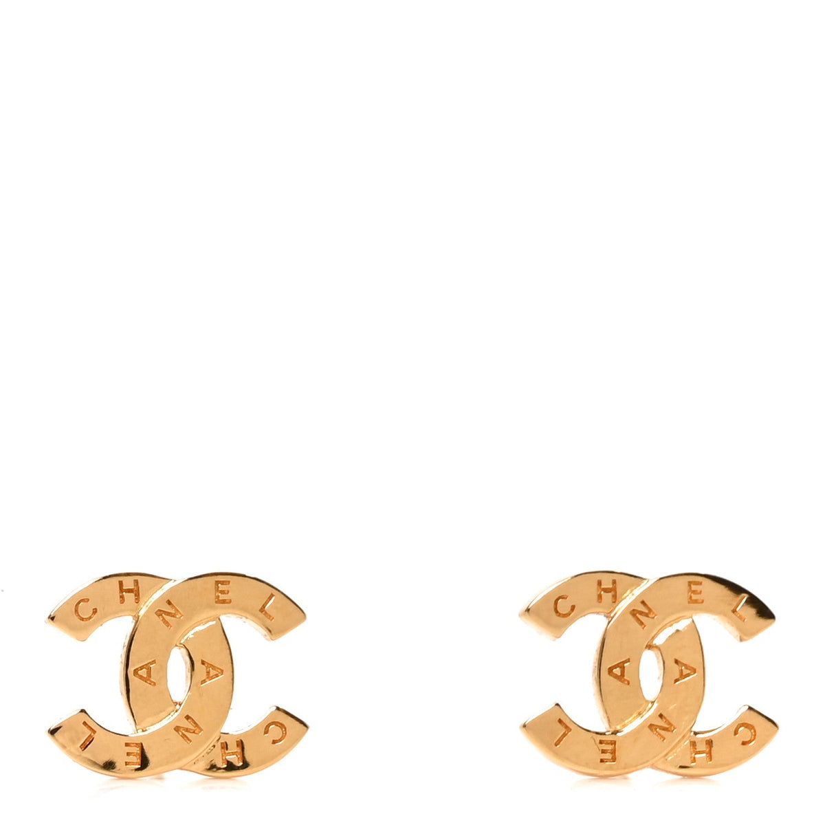 Chanel Metal CC Paris Button Stud Earrings Gold