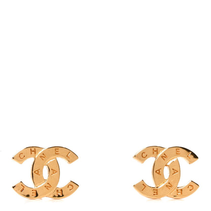 Chanel Metal CC Paris Button Stud Earrings Gold