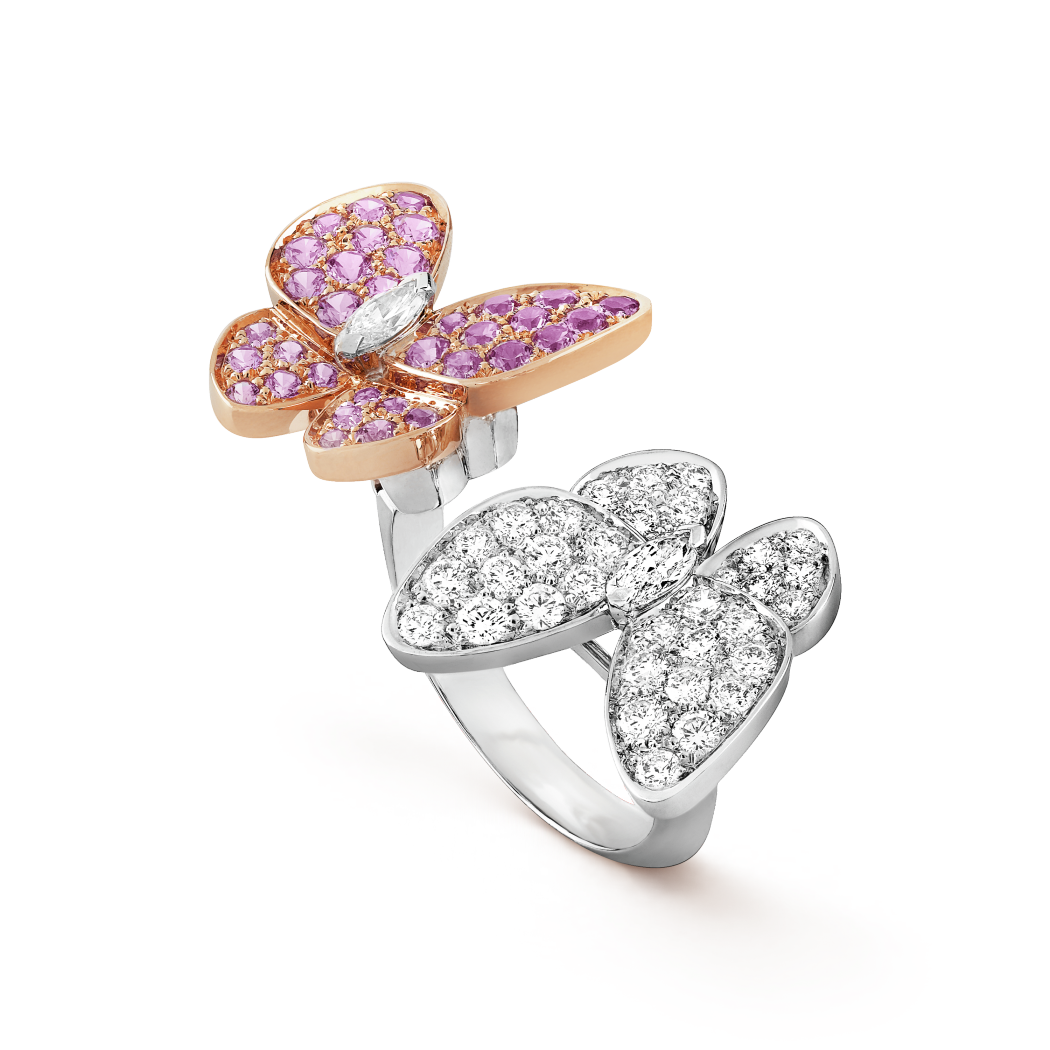 18K White Gold Diamonds VCA Butterfly Between the Finger Ring