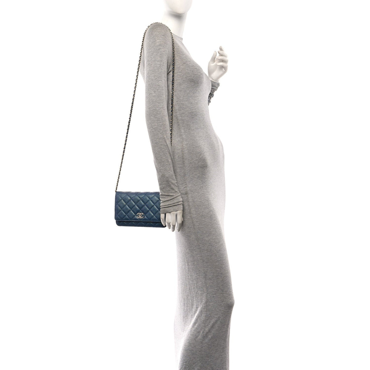Chanel Iridescent Caviar Quilted Wallet on Chain Dark Blue