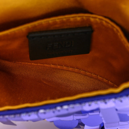 Fendi Sequin Paillettes Shiny Nappa Sex and the City Nano Maxi Buckle Baguette Charm Viola Purple