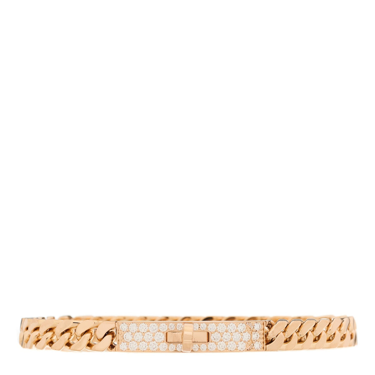 Hermes 18K Rose Gold Diamond PM Kelly Gourmette Bracelet XL