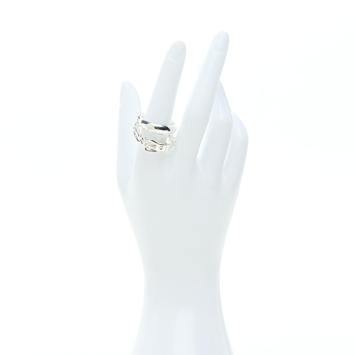 Hermes Sterling Silver MM Boucle Selier Inflexible Ring