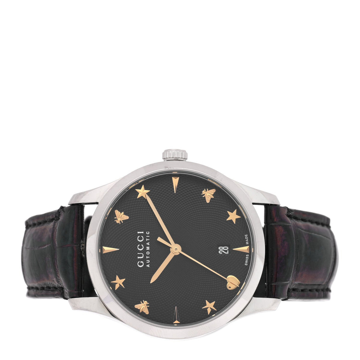 Gucci Stainless Steel Alligator 38mm G-Timeless Charm Watch Black