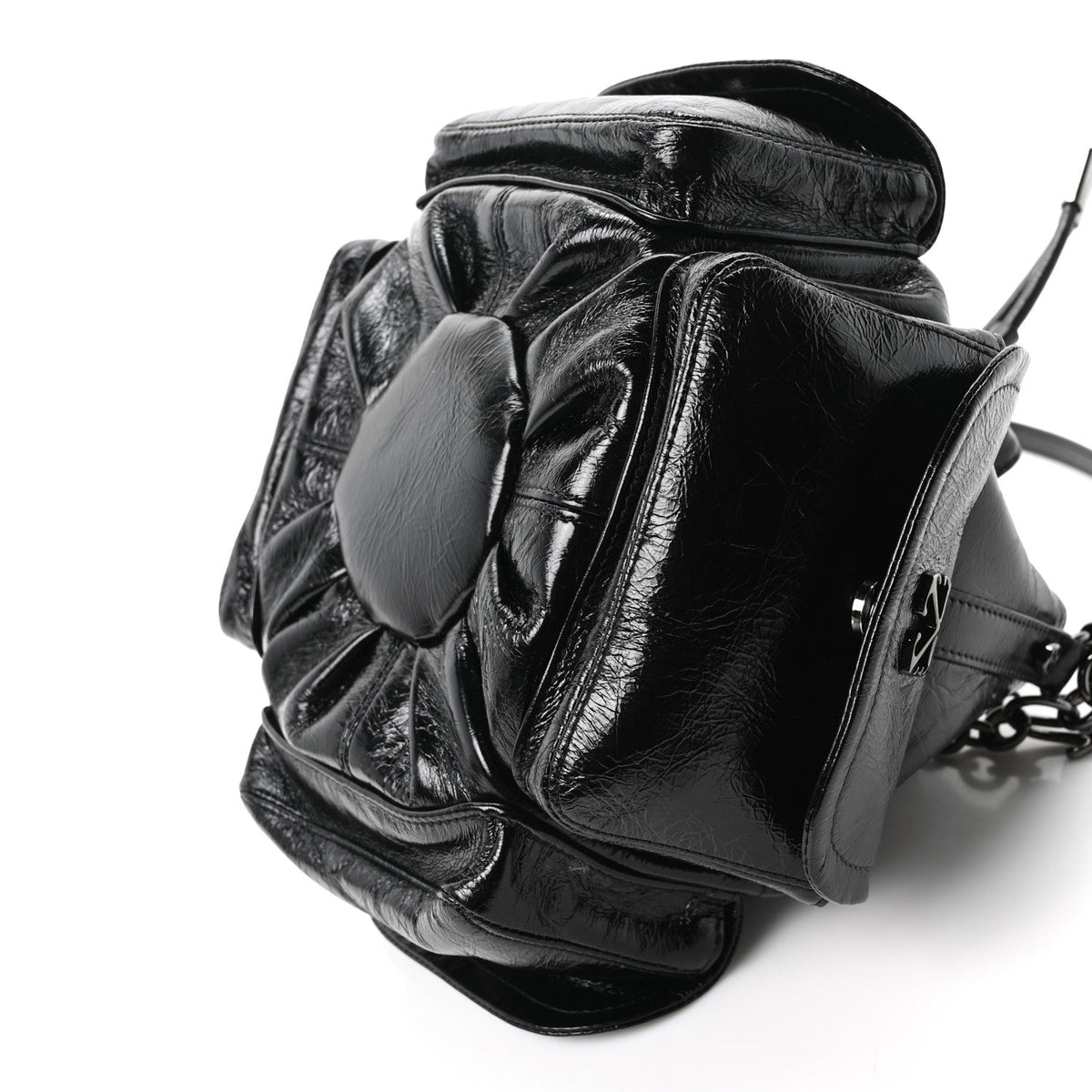 Off-White Calfskin Dumbo B Chain Pocket Bucket Bag Black