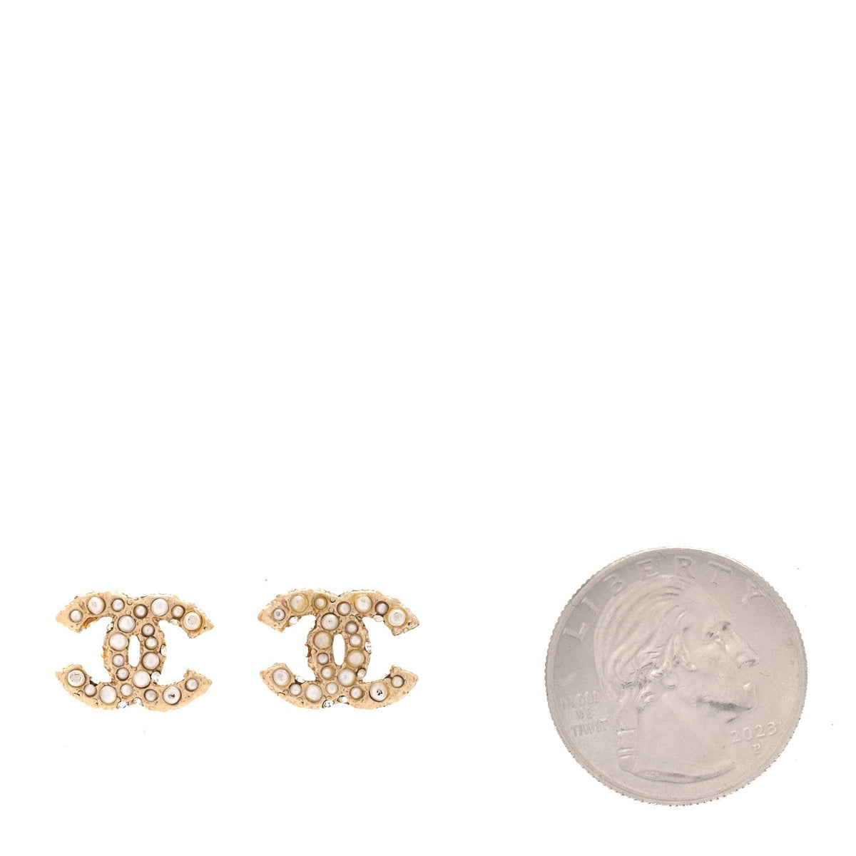 Chanel Metal Graduated Pearl Crystal CC Earrings Light Gold