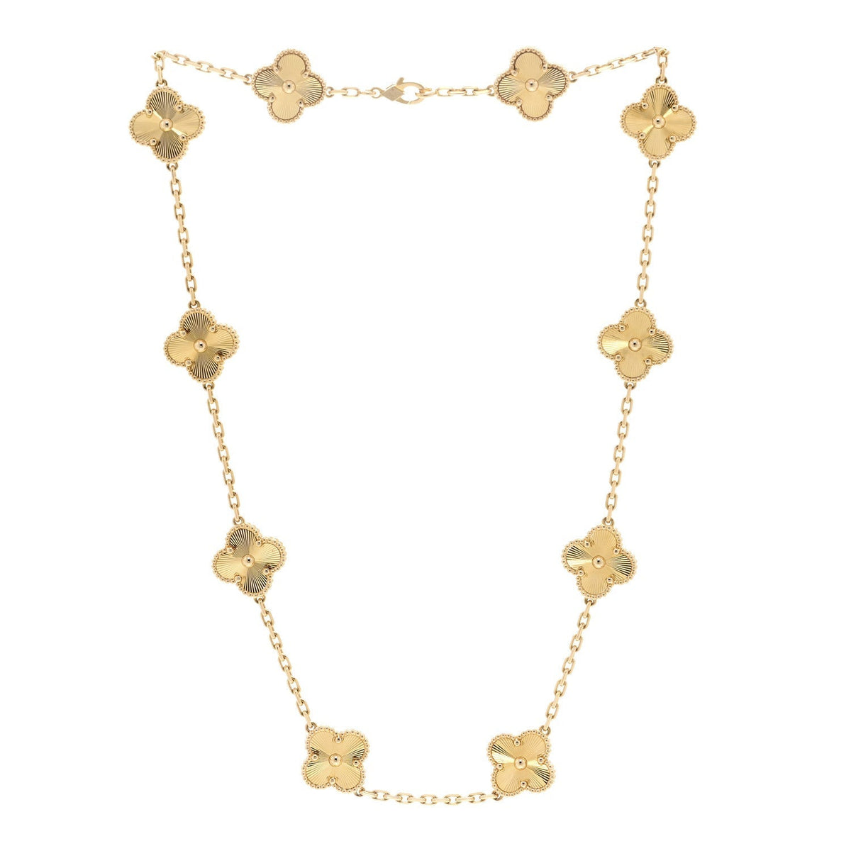 Van Cleef & Arpels 18K Yellow Gold 10 Motifs Guilloche Vintage Alhambra Necklace